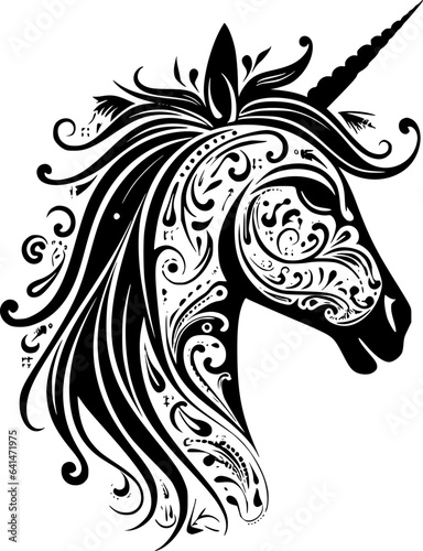 Unicorn   Black and White Vector illustration