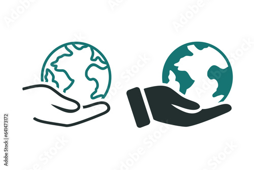 Hand holding wolrd globe icon. Illustration vector photo