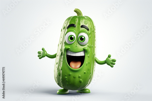 Cute, funny and emotiomal vegetables character animated, animated expressions, quirky expressions, playful expressions, white background. happy cucumbers.