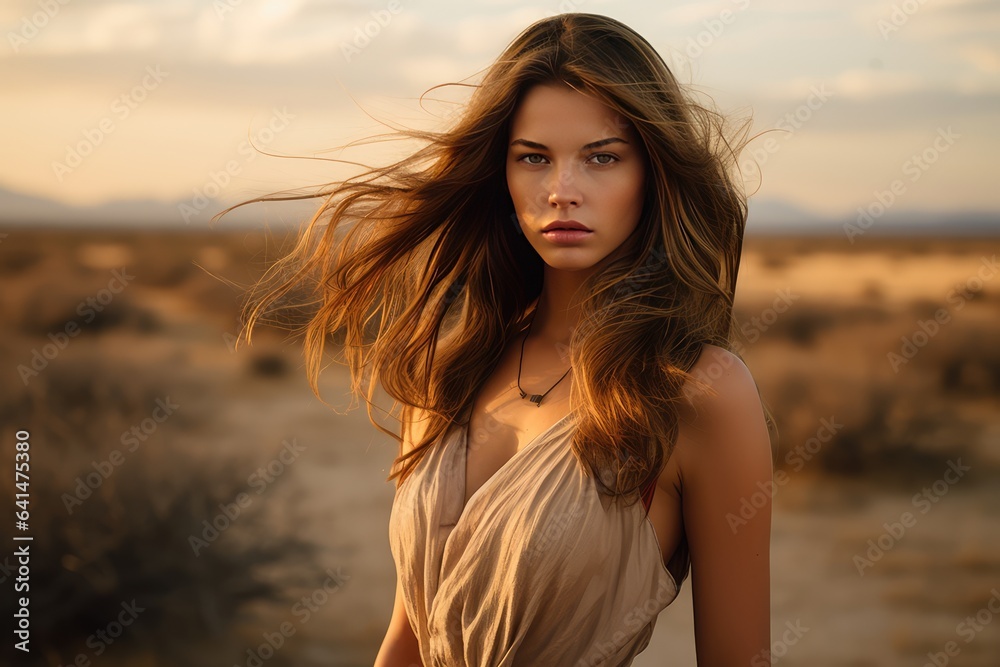 Young beautiful model-like girl with long hair posing