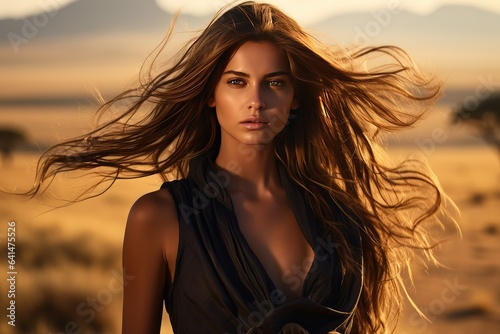 Young beautiful model-like girl with long hair posing © Celina