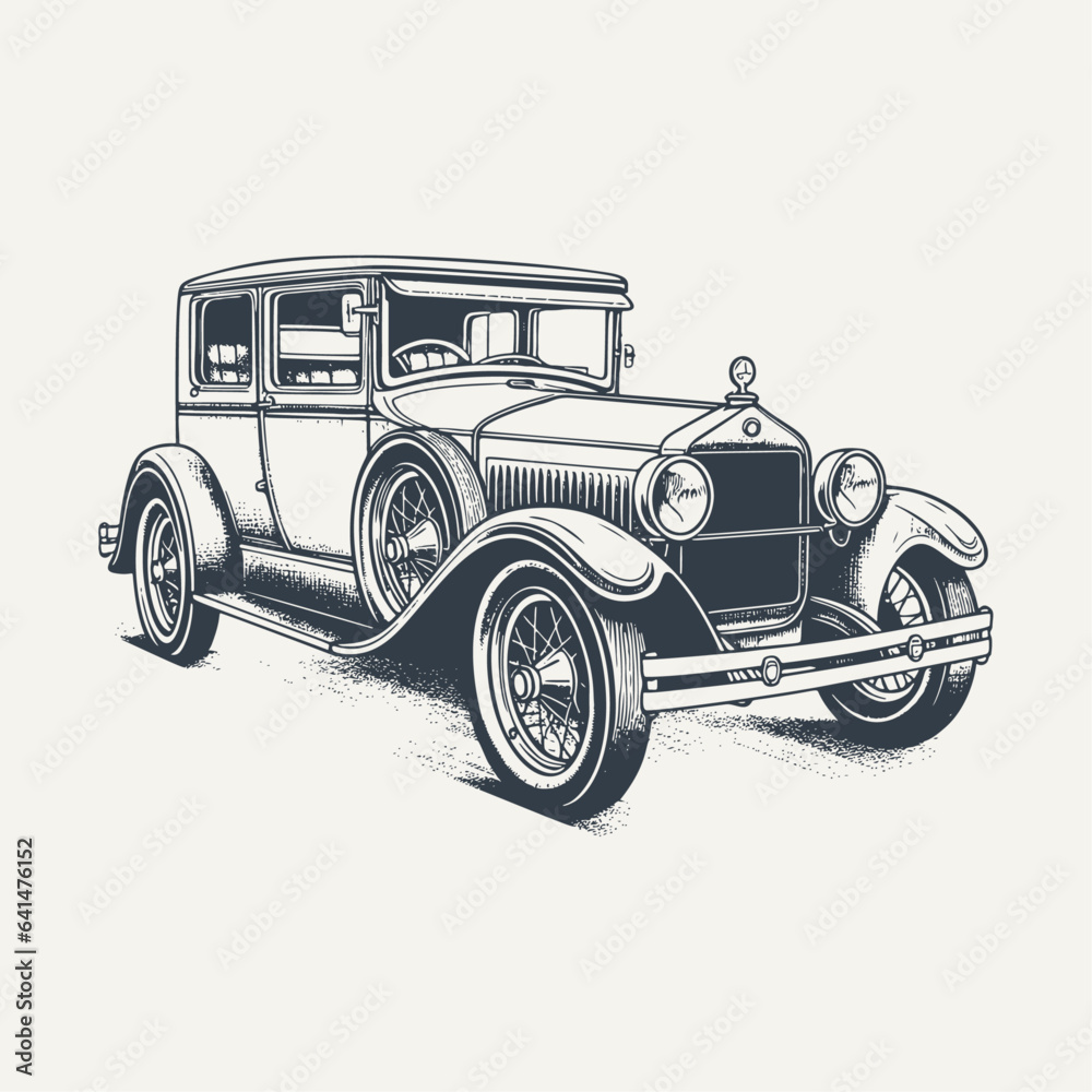 Retro car. Vintage woodcut engraving vector illustration.