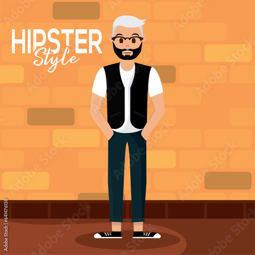 Isolated handsome male hipster character Vector