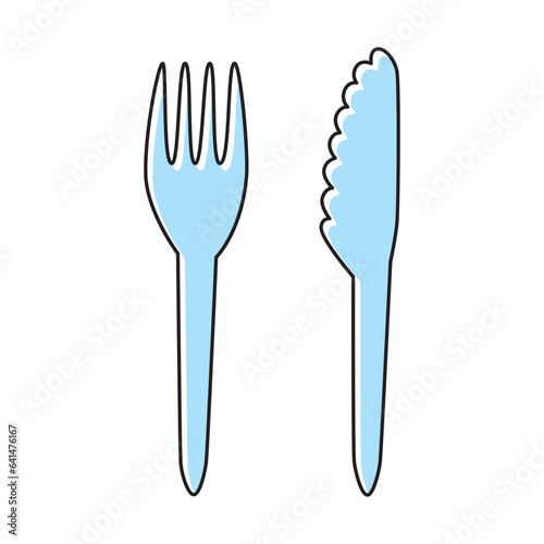 Plastic fork and knife cutlery set vector line icons illustration