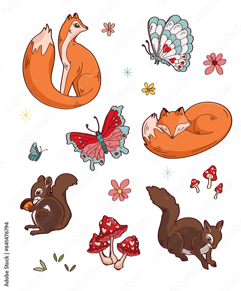 Cute Retro Forest Animals Set Cute Retro Forest Animals Set