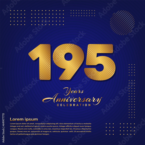 195th anniversary celebration template design with a golden pattern number style isolated on a blue background, vector template photo