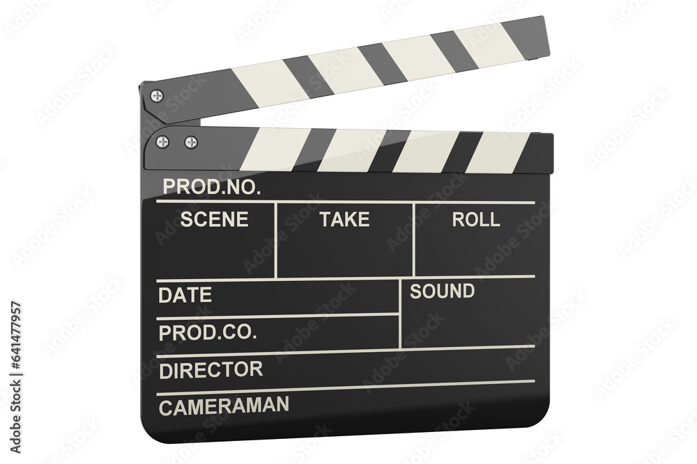 Clapperboard, movie clapper. 3D rendering isolated on transparent background