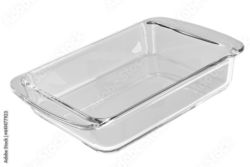 Clear Glass Baking Dish, rectangular. 3D rendering isolated on transparent background