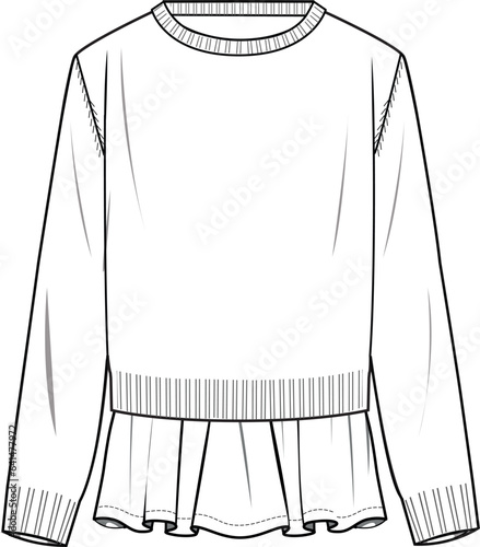 Women's 2 in 1 Jumper. Technical fashion illustration. Front, white colour. Women's CAD mock-up.
