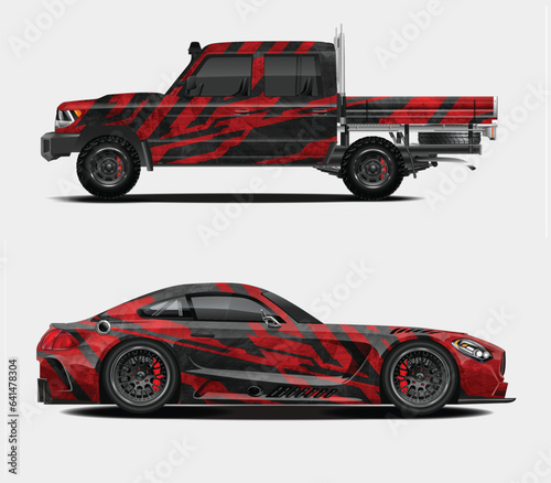 Racing car wrap design vector. Graphic abstract stripe racing background kit designs for wrap vehicle  race car  rally  adventure
