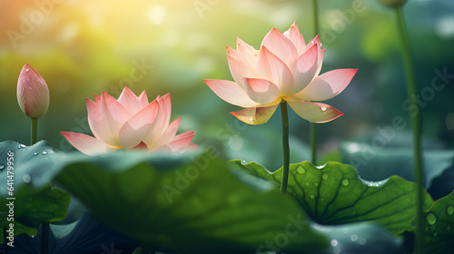 lotus flower on blurred greenery tree background