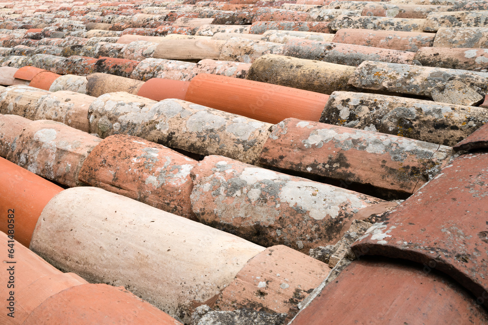 Close up view on the terracota roof tiles Close up view on the terracota roof tiles