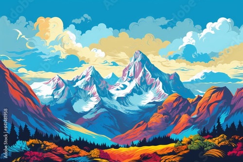 vibrant mountainscape with pop art flair, Generative AI