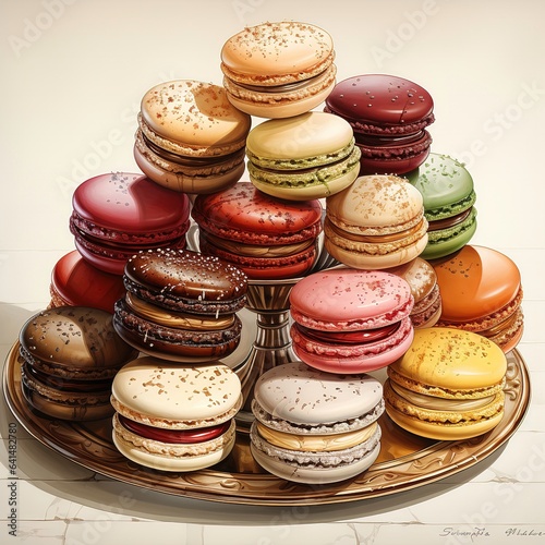 colorful macaroons on a wooden table
