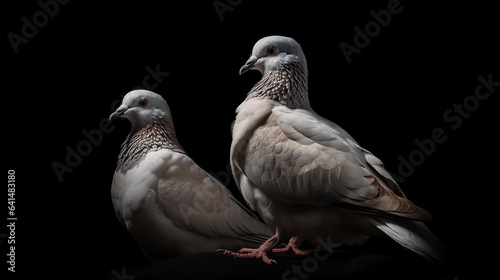 white pigeons closeup with dark background generative ai