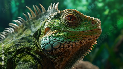 Close-up head shot of iguana with nature background generative ai