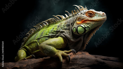 Close-up head shot of iguana with nature background generative ai © TilluArt