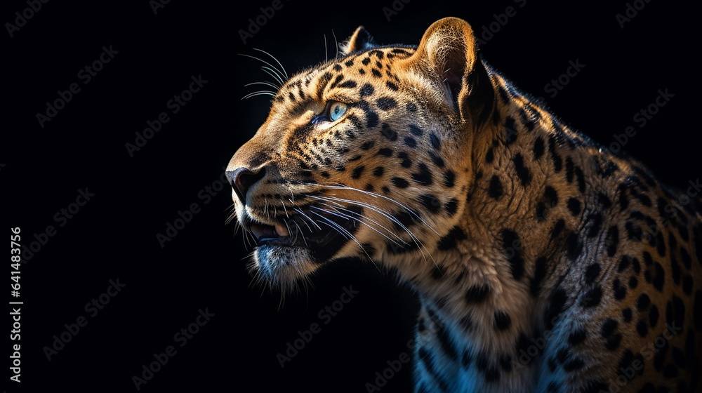 Naklejka premium Close-up head shot of jaguar with dark background generative ai