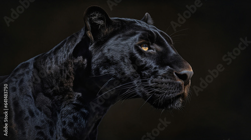 Close-up head shot of black panther with dark background generative ai
