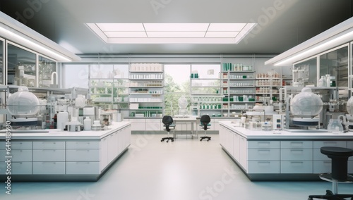 laboratory with white shelves Generative AI