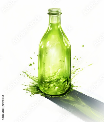 A green glass bottle with water splashing out