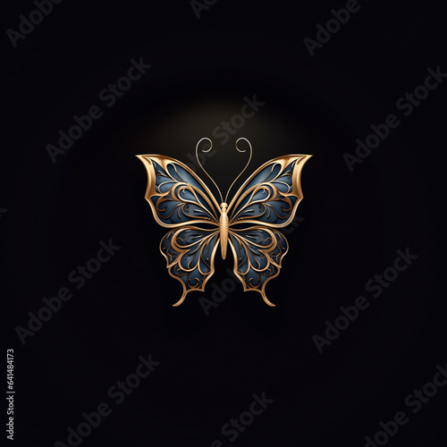 an abstract butterfly abstract logo design on a black background, in the style of bronze and gold