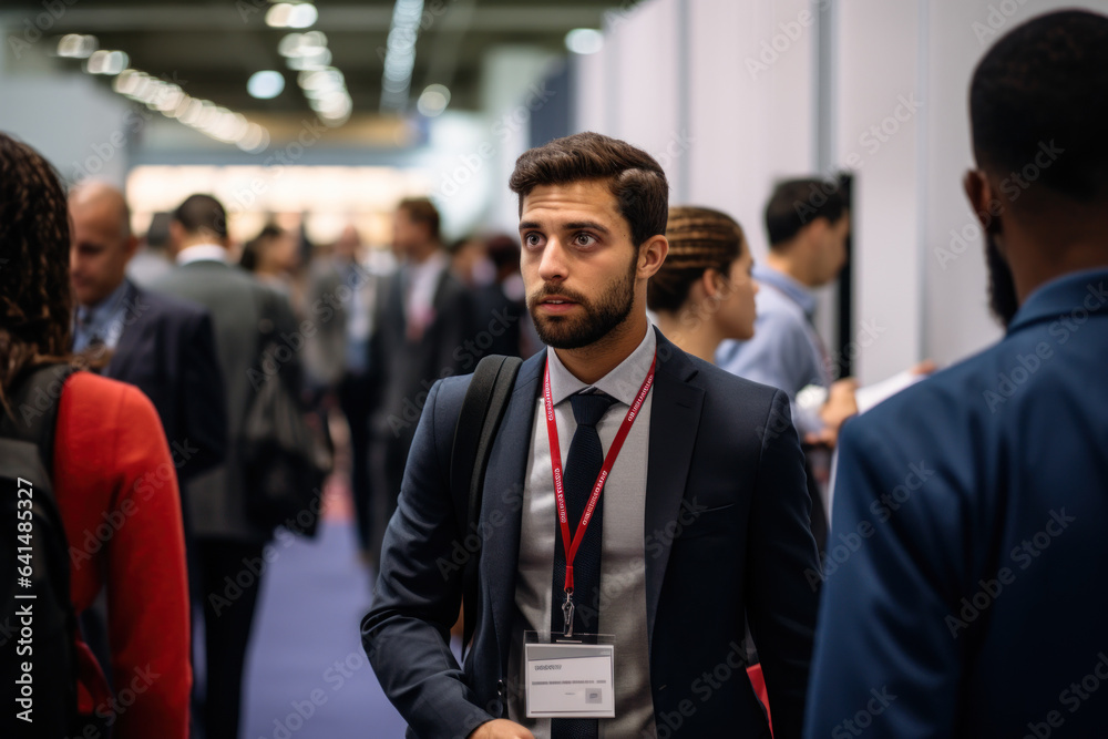 A person attends a career fair, interacting with potential employers and learning about diverse job opportunities. Generative Ai. A person attends a career fair, interacting with potential employers and learning about diverse job opportunities. Generative Ai.