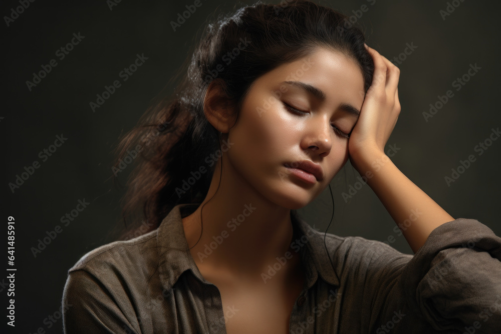 Woman has headache pain. She feels strong pain from her head. Generative Ai. Woman has headache pain. She feels strong pain from her head. Generative Ai.