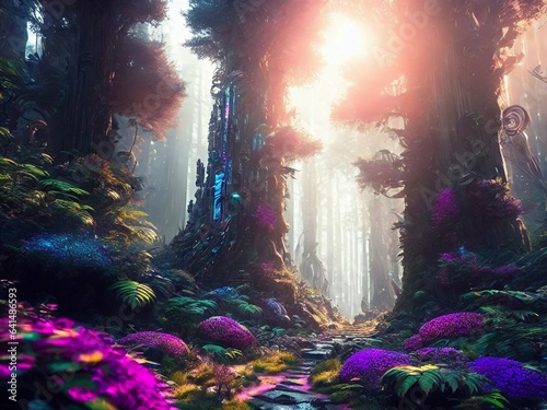 Digital illustration of a magical forest  Generative AI