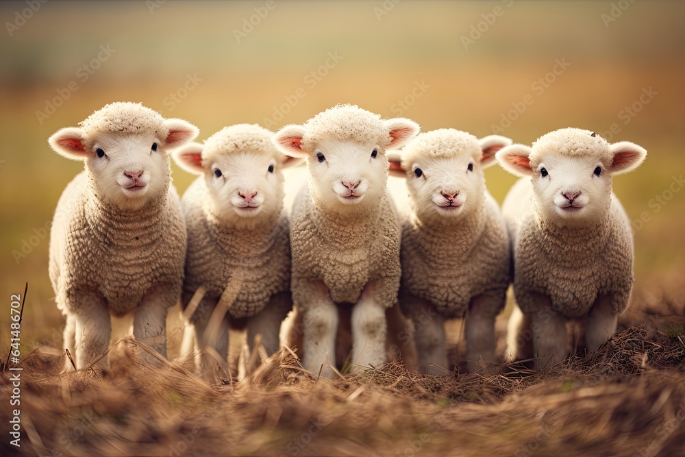Fototapeta premium a group of sheep are standing together in the field Generative AI