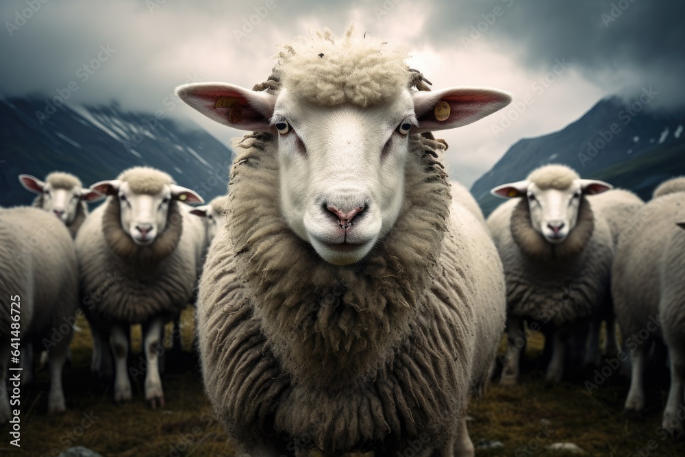 Obraz premium the sheep are standing in a field Generative AI