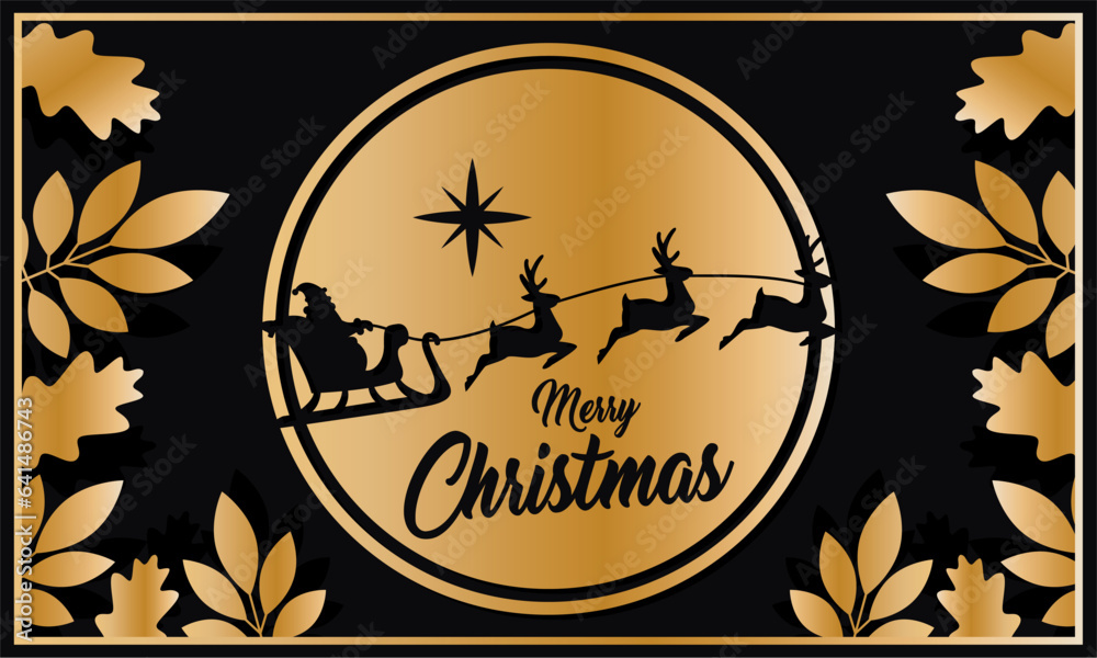 Horizontal christmas invitational card with silhouette of santa sledge Vector