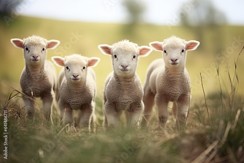a group of sheep are standing together in the field Generative AI