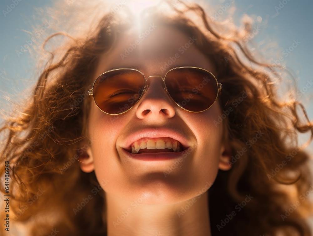 a woman wearing sunglasses and smiling