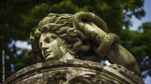 a statue of a woman with a snake on her head