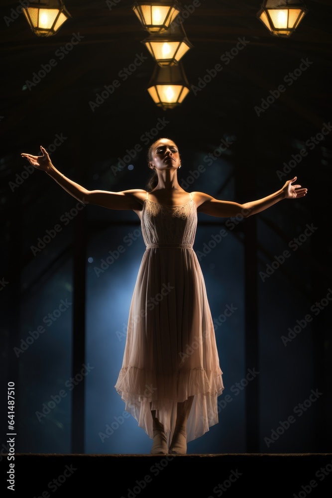 a woman in a dress with arms outstretched a woman in a dress with arms outstretched