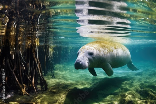 a manatee swimming under water