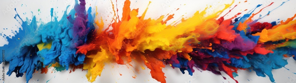a colorful paint splashing out of a white surface