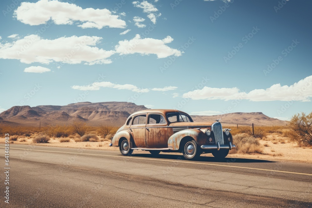 an old car on the road