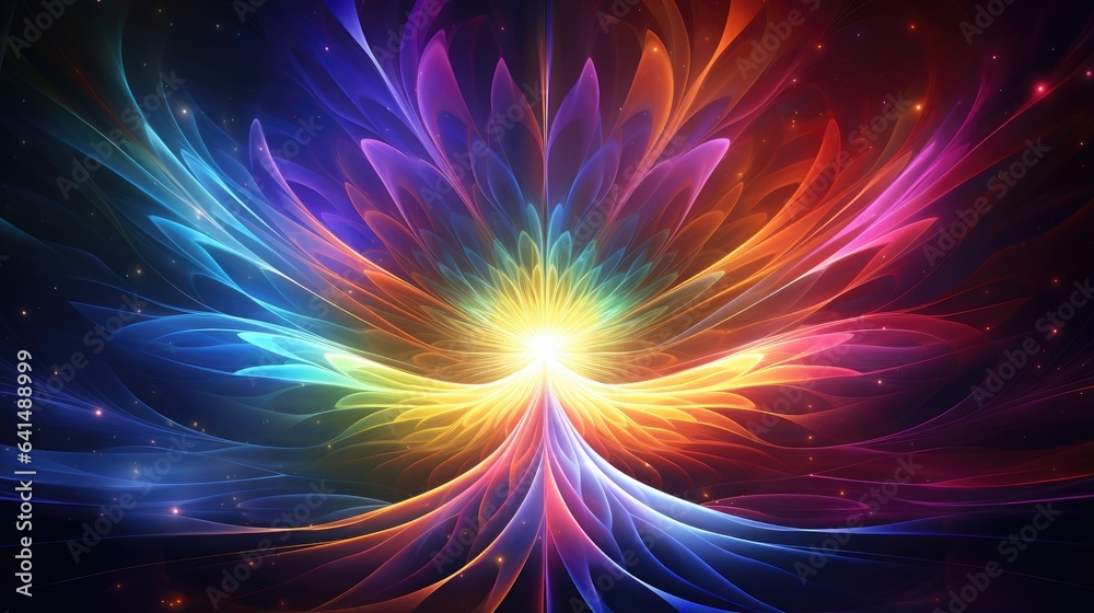 Obraz premium a colorful flower with a light shining through it