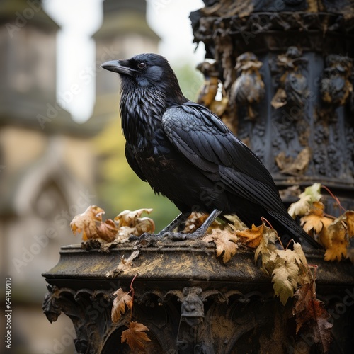 a black bird sitting on a statue