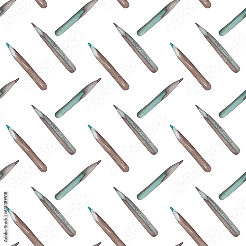 Old pencils. Watercolor illustration. Seamless pattern for your design