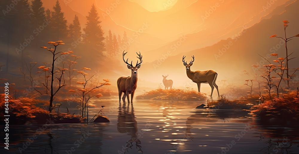 deers in mist Generative AI