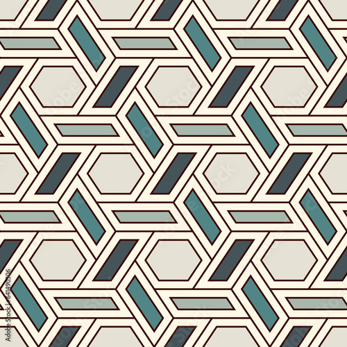 Contemporary honeycomb geometric pattern. Repeated hexagon ornament. Modern mosaic tiles background. Seamless surface abstract design. Geo wallpaper. Digital paper, textile print. Vector illustration