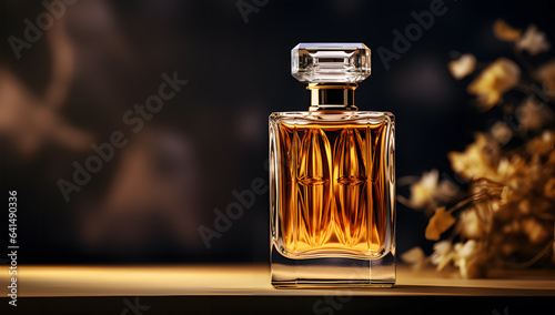 a beauty perfume bottle on a gray background ai generative 