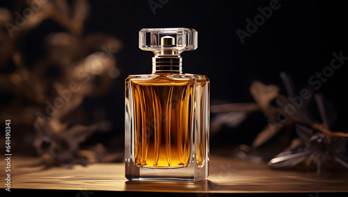 a beauty perfume bottle on a gray background ai generative 