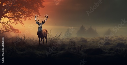 a deer stands in the grass in the mist Generative AI