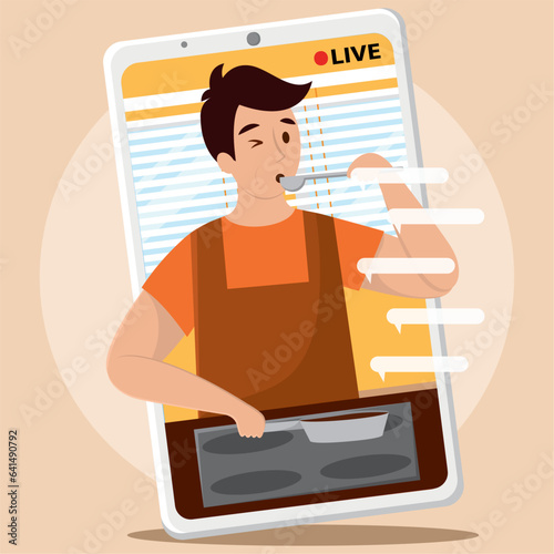 Smartphone with stream of a guy cooking Streaming services Vector