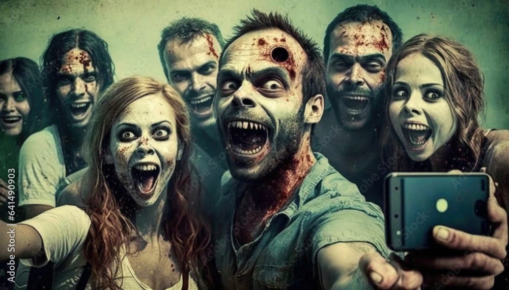 Zombie Selfie Mania: Grinning Undead Strike a Pose in the Apocalypse