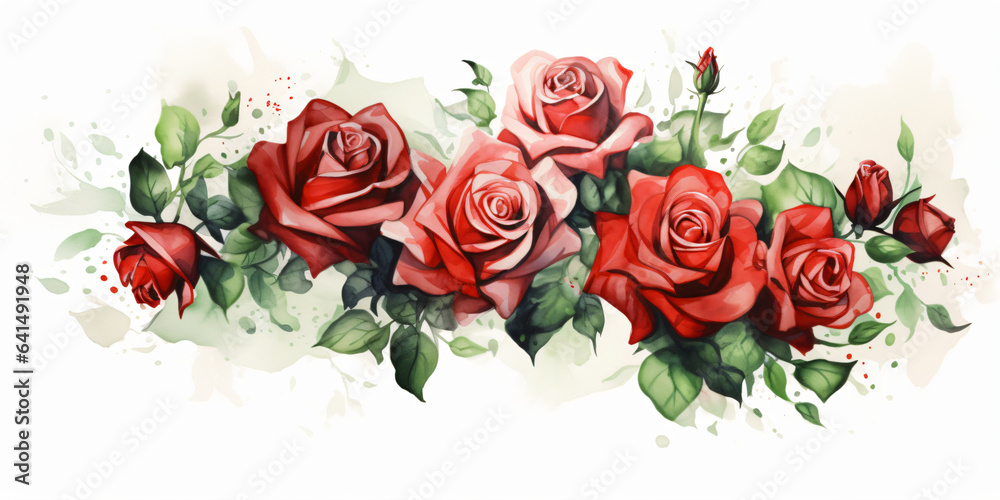 Naklejka premium Rote und Weiße Rosen auf weißen Hintergrund Wasserfarben Stil 